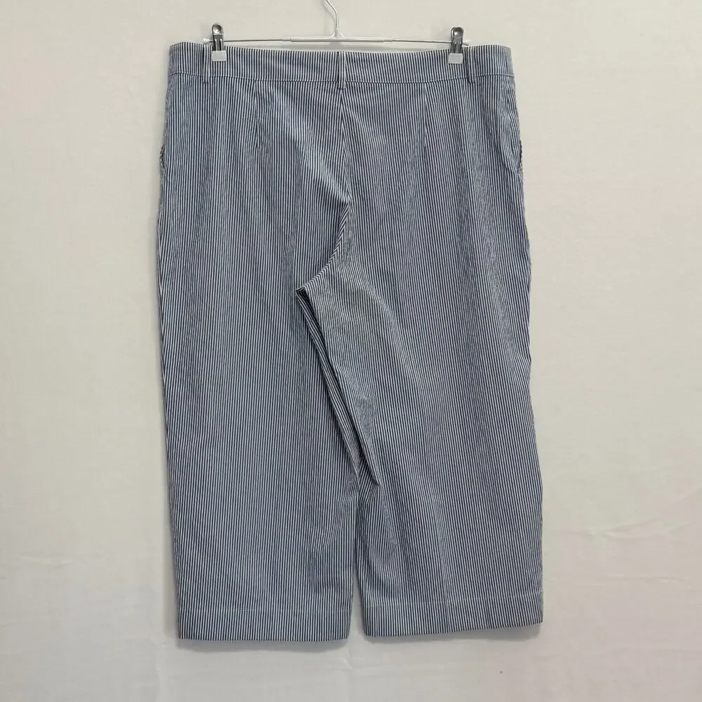 Akris Punto Cropped Seersucker Stretch Pants Blue White Striped Womens PLUS 18 - Picture 4 of 10